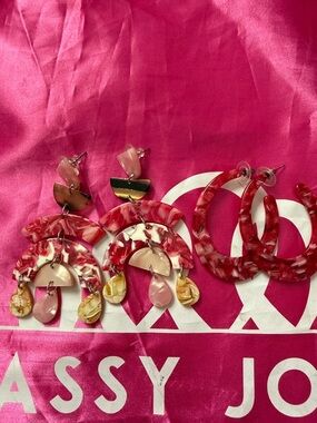 Sassy Jones Pink Marble Mixed Resin Earrings Duo